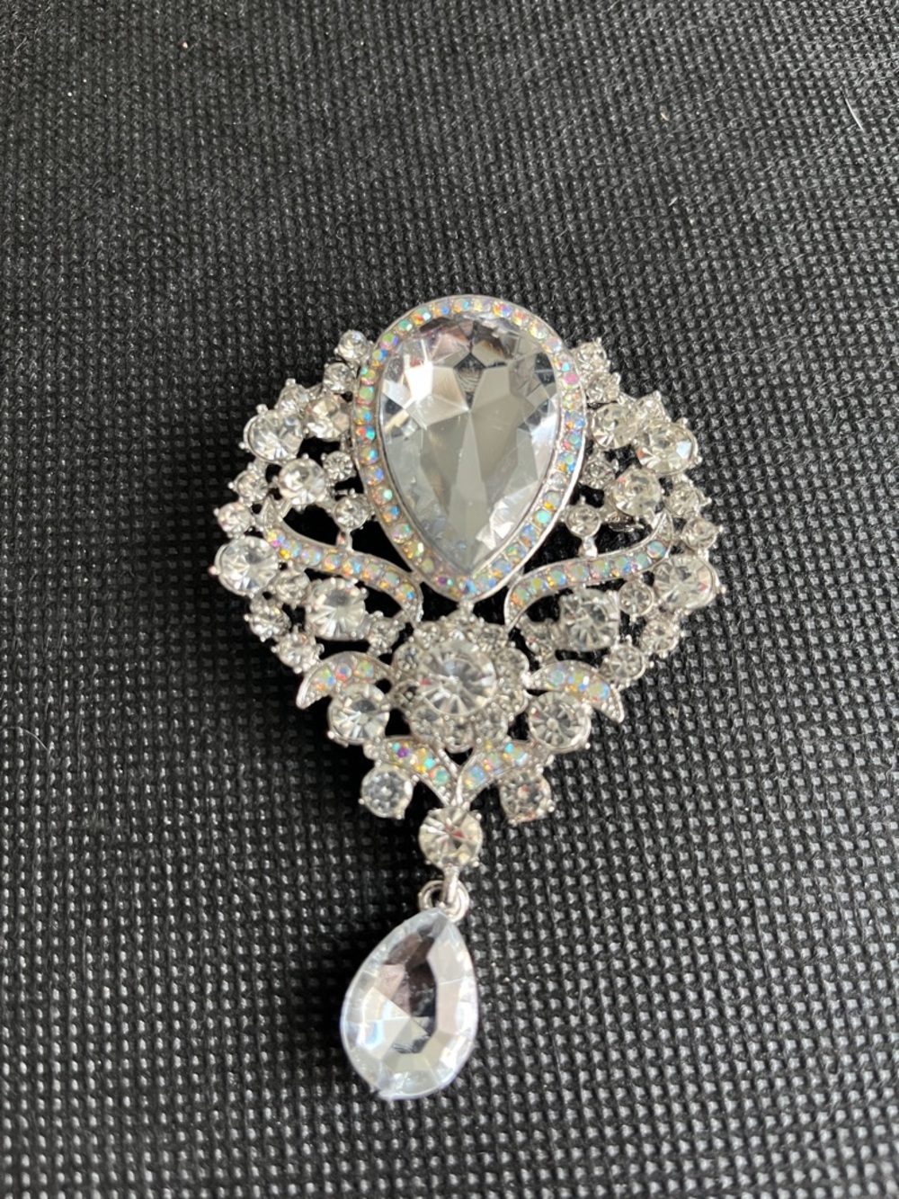 Clear Crystal Teardrop Silver-Tone Brooch